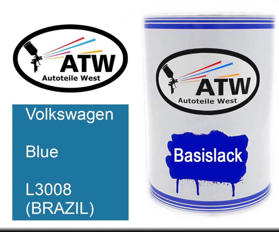 Volkswagen, Blue, L3008 (BRAZIL): 500ml Lackdose, von ATW Autoteile West.